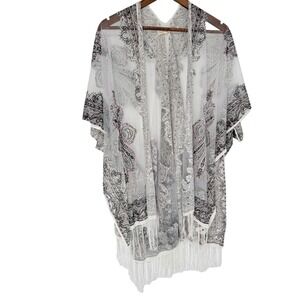 Pretty Persuasions Sheer Paisley Boho Open Front Wrap Kimono One Size festival